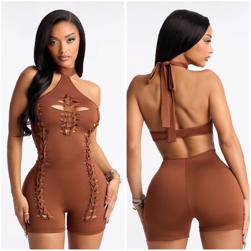 Brown Halter Lace-Up Women Top
